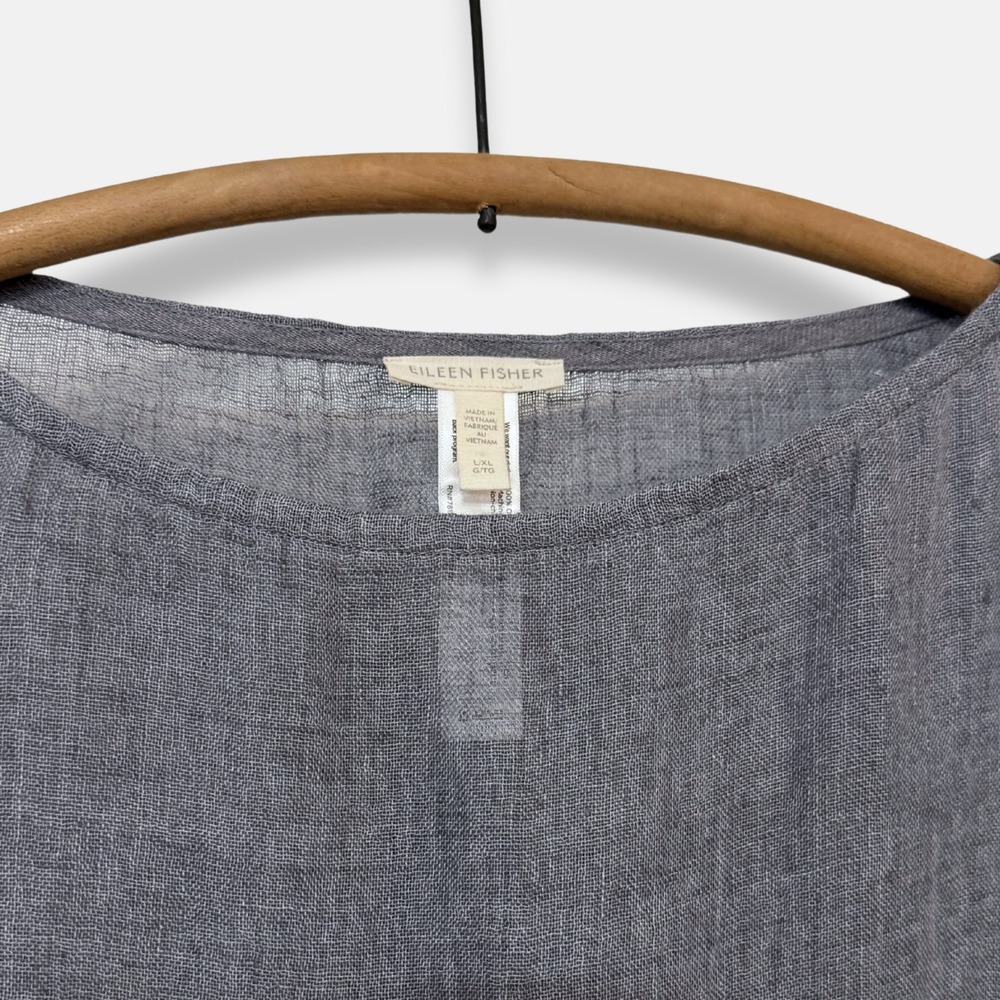 Eileen Fisher Womens Gray Organic Linen Oversized Caftan Tunic Top L/XL - Picture 3 of 4